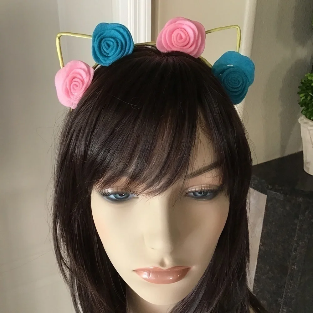 NEW Cat Kitten Ears Hair Headband Felt Flowers Halloween Party Costume Crafts